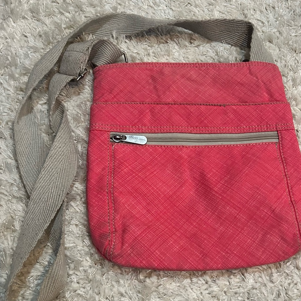 Thirty-One Pink and Tan Crossbody Bag(color rubbed on jeans on back of bag)
